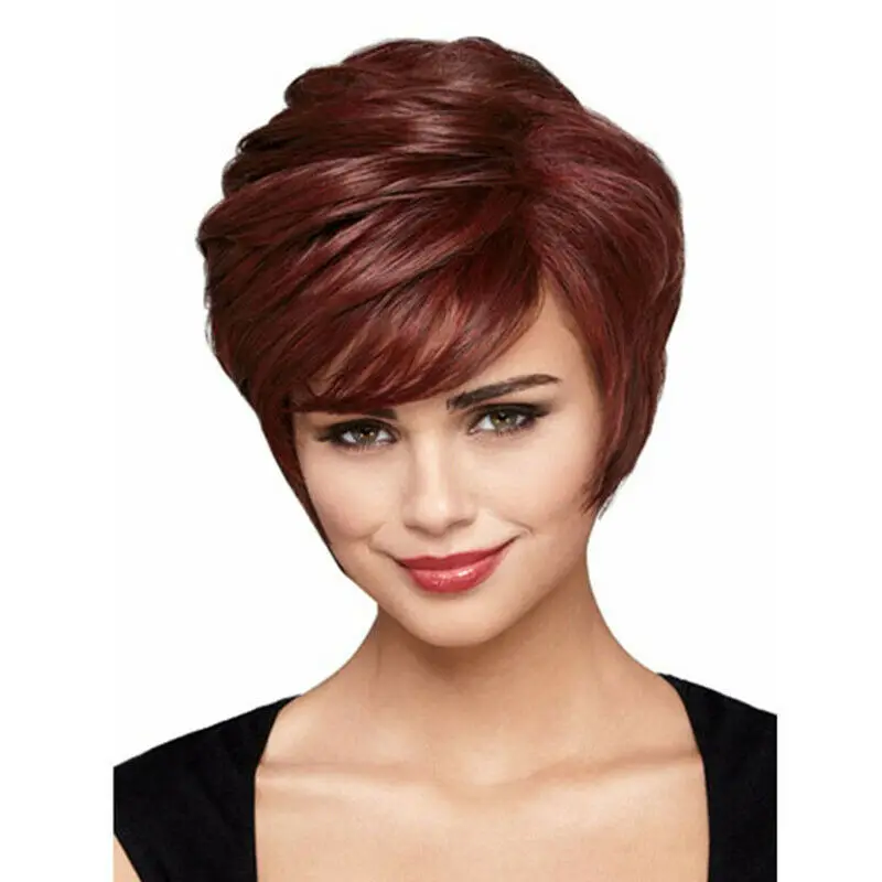 Nova moda senhoras peruca feminina cabelo vinho vermelho curto encaracolado peruca