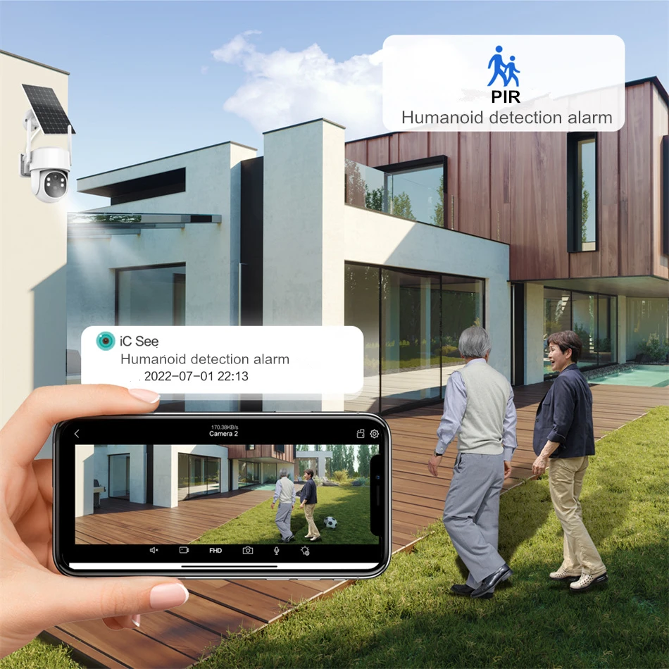 iCsee WiFi PTZ Camera Outdoor Wireless Solar IP Camera 4MP HD Built-in Battery Video Surveillance Camera