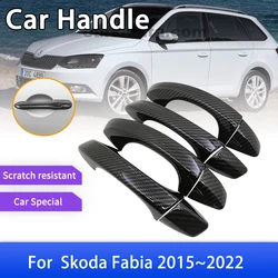 Carbon Fiber Door Handle Cover Trim for Skoda Fabia MK3 MK4  NJ 2015 2016 2017 2018 2019 2020 2021 2022 Car Accessories Stickers