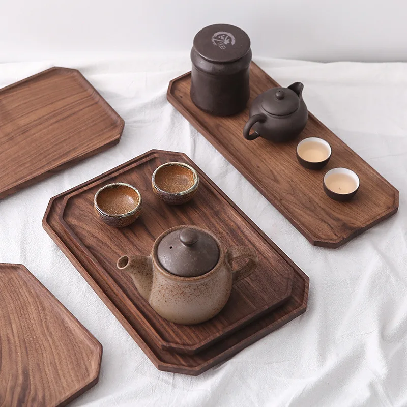 Black walnut solid wood tray solid wood octagonal tea whole wood supports customization