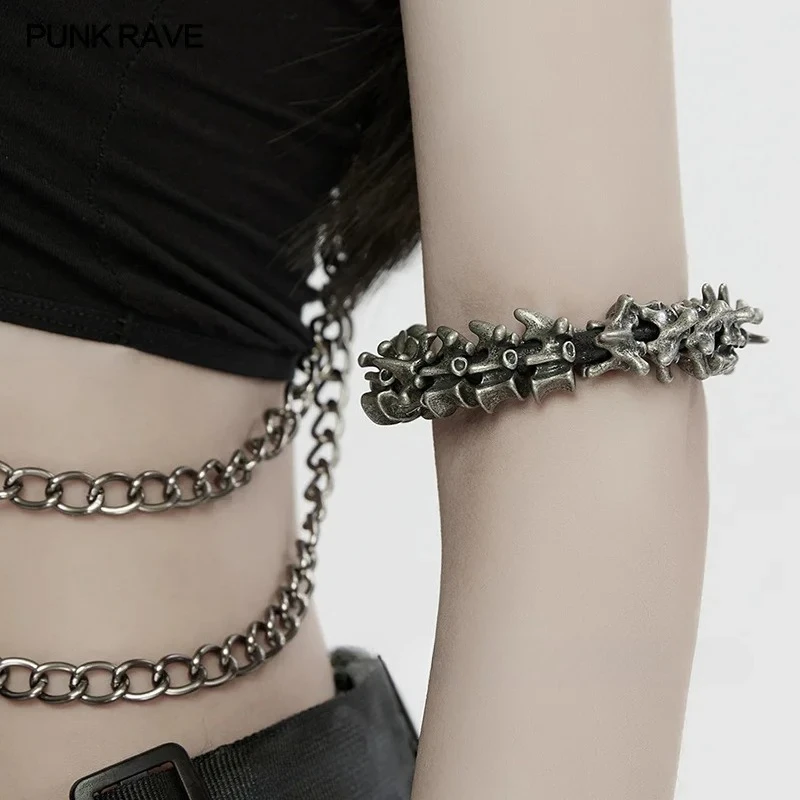 PUNK RAVE Unisex Style Punk Alloy Material Skeleton Bracelet Retro Magnetic Buckle Casual Halloween Accessories