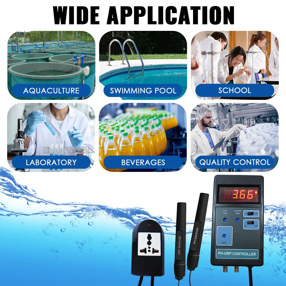 Digital PH ORP Controller With CO2 Ozone Solenoids Power Plug LCD Display Aquarium Fish Tank Water Ponds Spa Food Processing