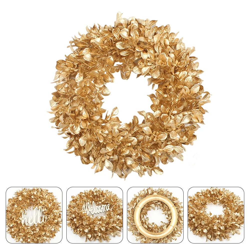 

Wreath Thanksgiving Golden Garland Plastic Leaves Wall Door Decoration Artificial Simulation Indoor Holiday Fall Themed Front