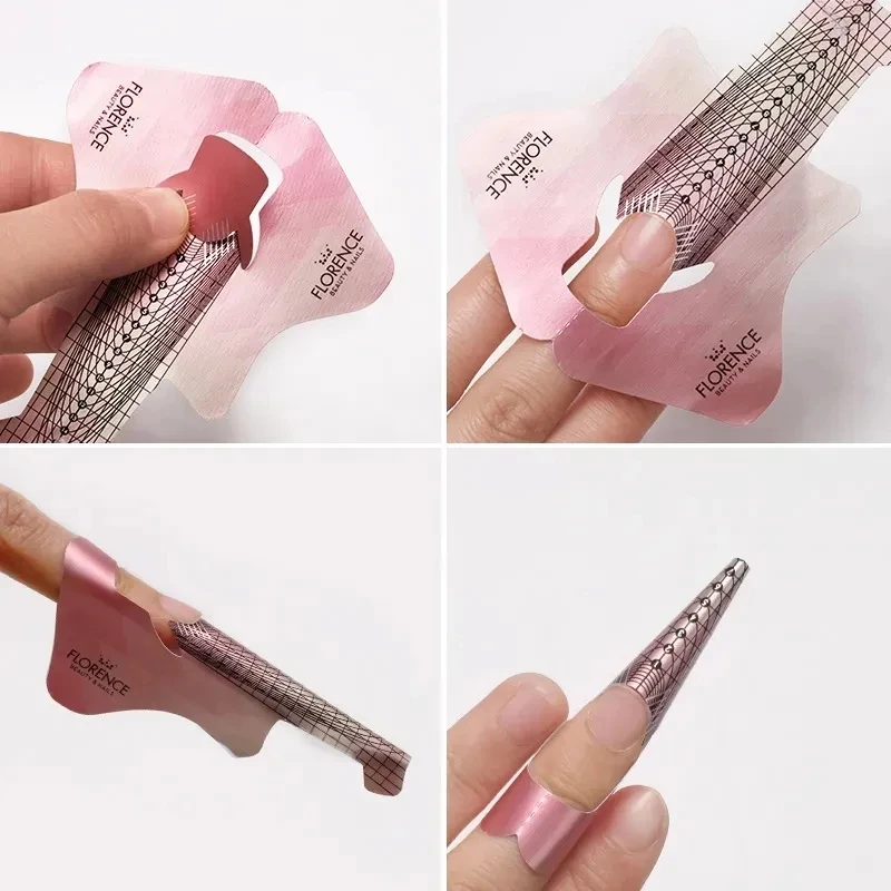 

100 PCS French Nail Tips Nail Form Acrylic UV Gel Extension Sticker Nail Art Guide DIY Curl Paper Forms Manicure Tools