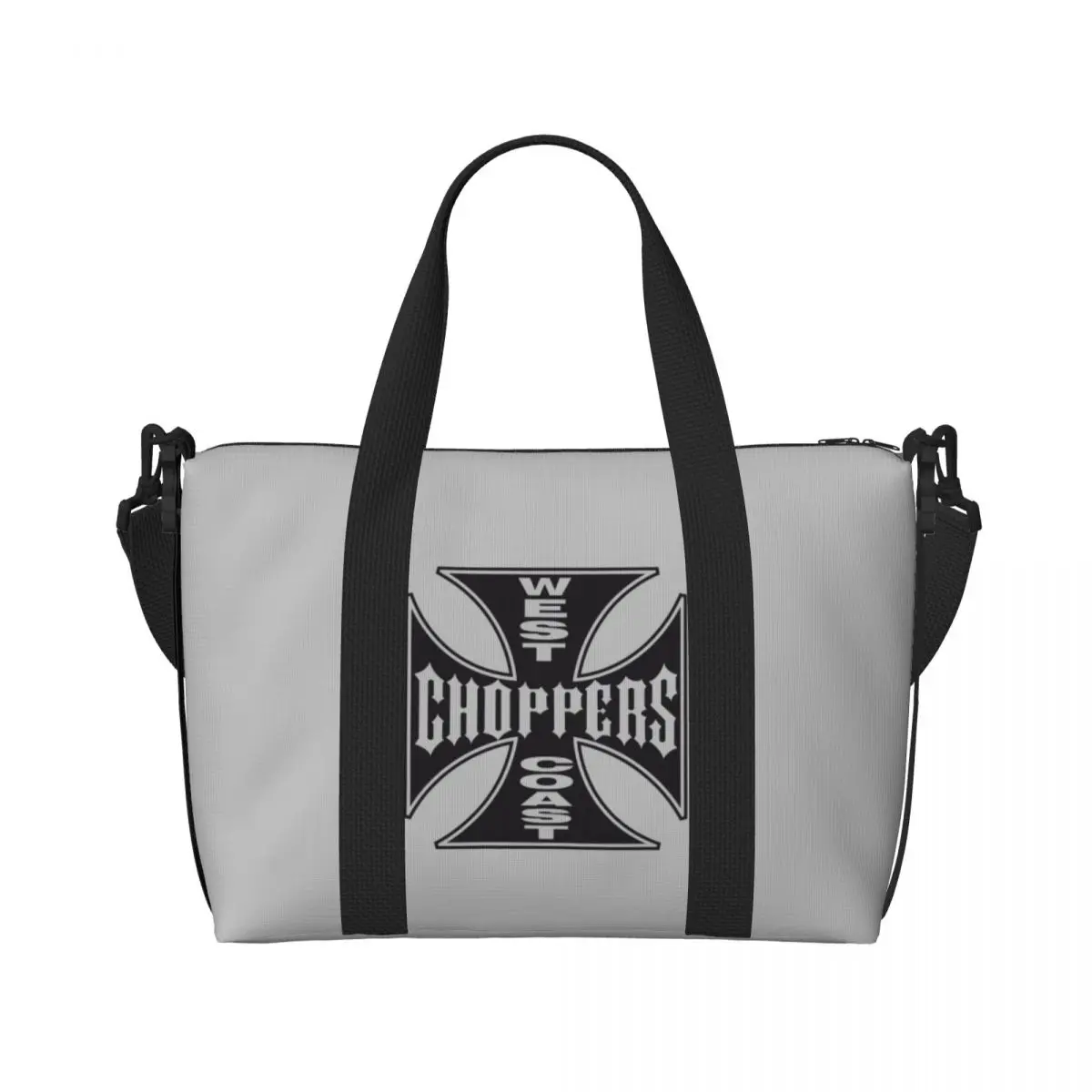 Custom West Coast Iron Cross Choppers Tote Bag for Women Large Capacity Beach Gym Travel Bags