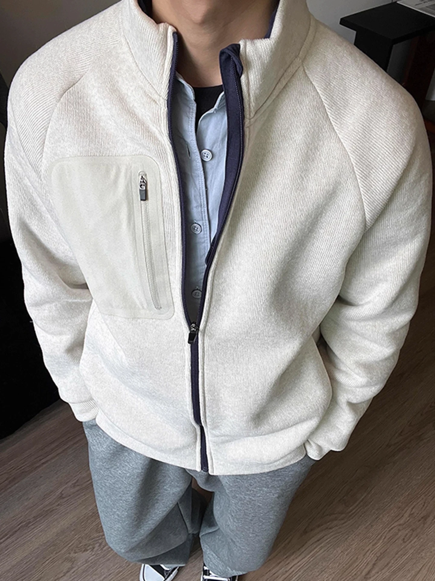 

Thiened Fce Zipper Cardigan Jaet Men's Autumn Winter Casual Sports Stand Collar Sweatirt Warm Floing Clothing