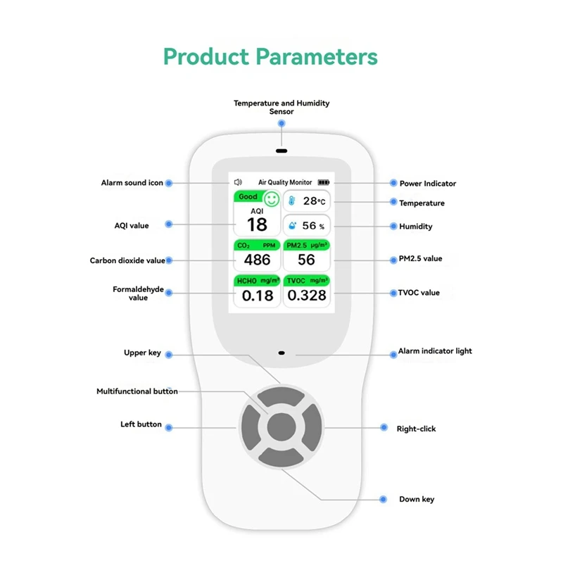 Детектор качества воздуха 9 в 1 с подставкой, счетчик воздуха в реальном времени PM1,0 PM2,5 PM10 CO 2 HCHO, температура и влажность с оповещением