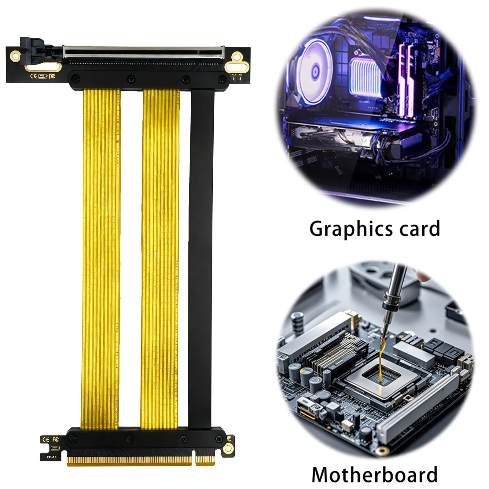 

PCI-E16X Riser Cable 90°GPU Graphics Card Extension Cable PCIE5.0 Vertical Mounting Adapter Cable for RTX 4090/5090 & RX 7900 XT