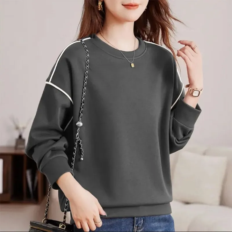 Moda donna autunno e inverno nuovo stile sciolto a maniche lunghe High Street Bottoming puro cotone girocollo felpa pullover