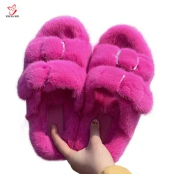 Women's Fur Slippers 100% Real Mink Slippers European Station Ladies Fur Slides Flat Heel Fashion Luxury Shoes Woman  2024 Trend