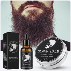 Men Beard Growth Kit Natural Beard Balm Wax and Oil Moisturizing Dashing Gentlemen Effect Beard Styling Professional Care Cream