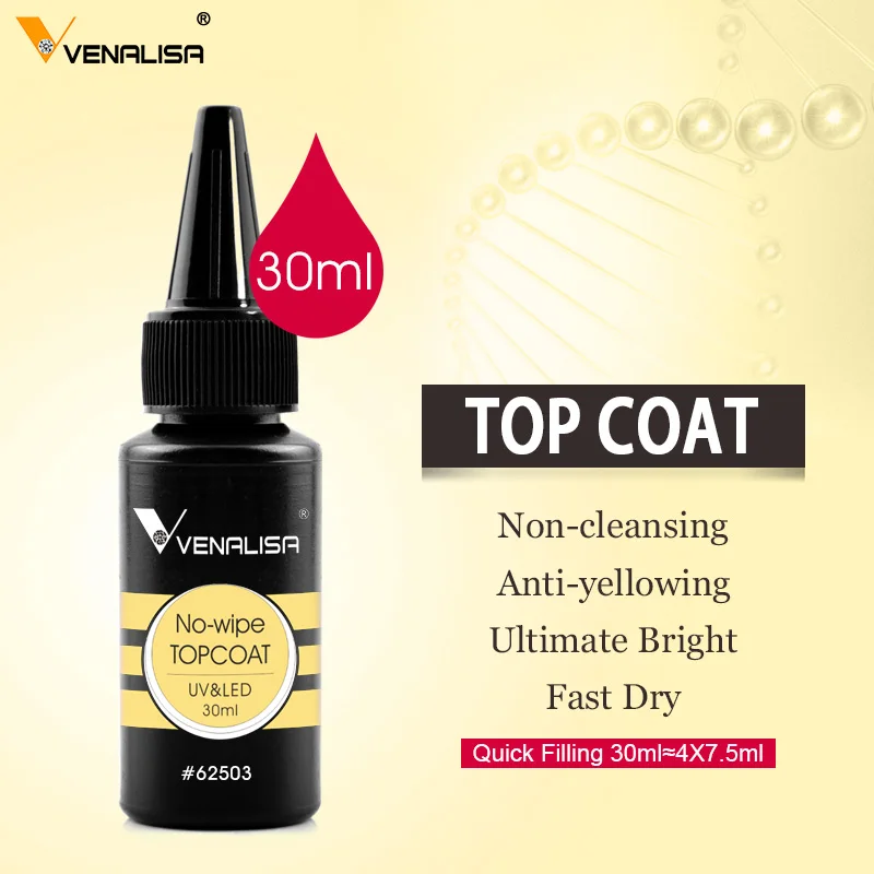 30/60 ml VENALISA Diamond Long Wear Top Coat Nachfüllung mit großem Volumen, ultraglanz, nicht abwischbar, Anti-Gelbfärbung, kein Brennen, Verlängerungsgel