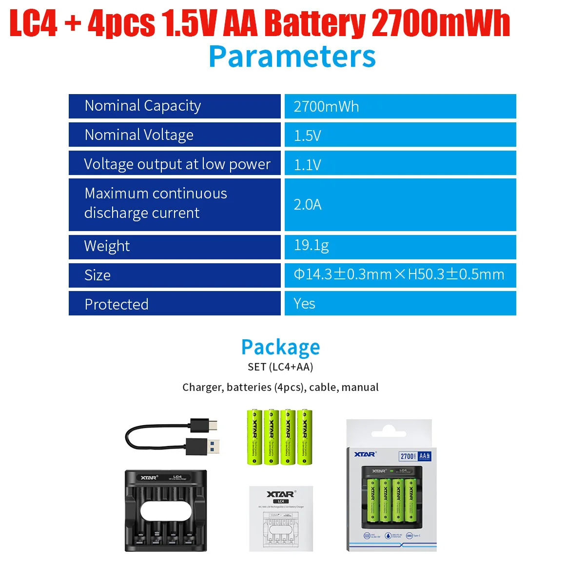 Zestawy ładowarek XTAR 4 sztuki 1.5V AA 2700mWh akumulatory kontrolne + bateria litowo-jonowa ładowarkę AAA AA LC4