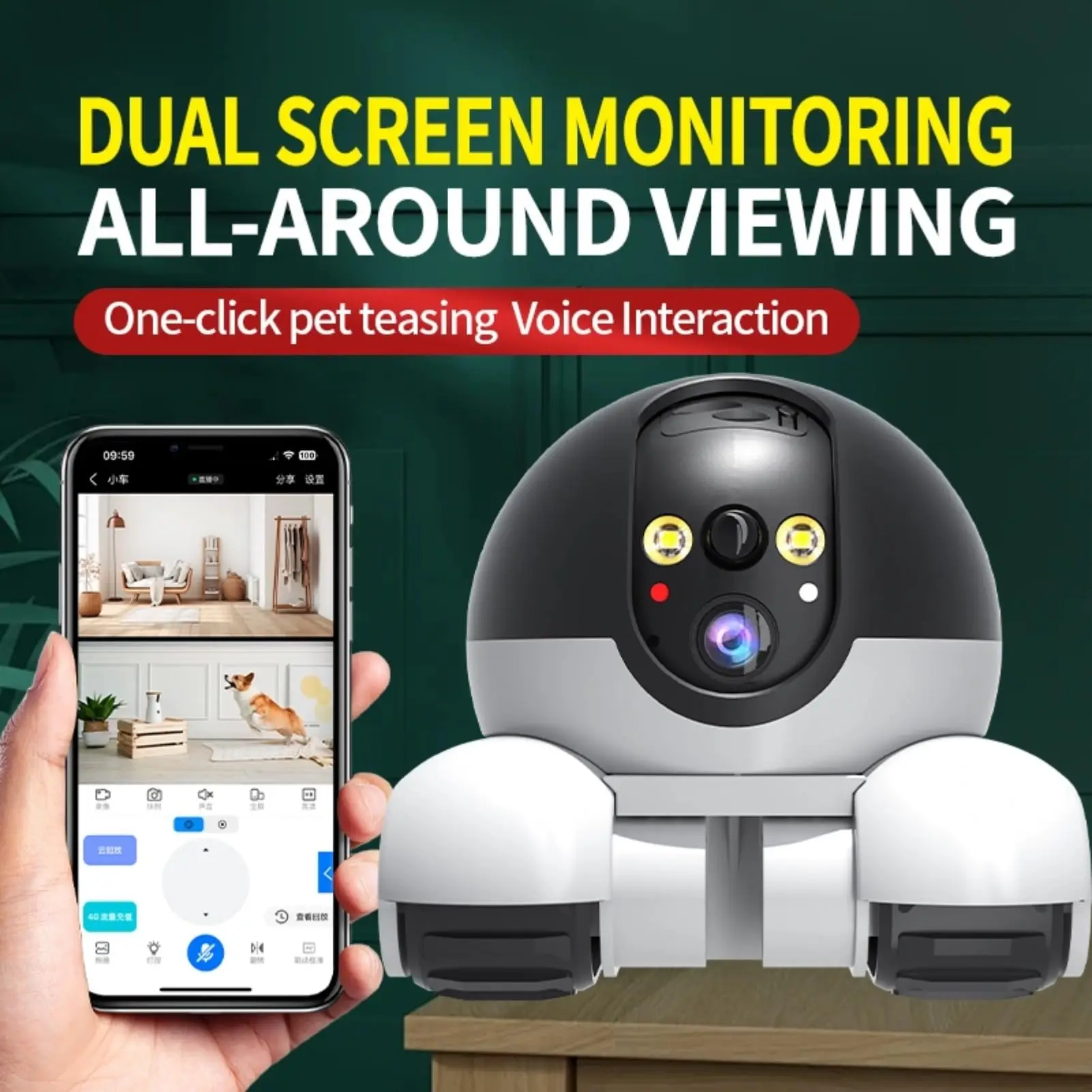 HD Dual Lens Robot Camera Mobile Smart Home Security with Crawler Wheels Auto Tracking Pet Monitor Audio Night Vision