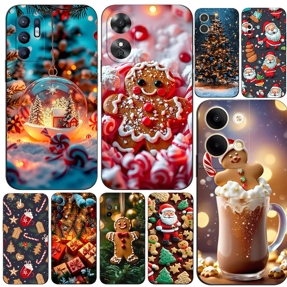 Black Tpu Case For OPPO A18 A38 A78 A98 A17 A17K A57 A57E A57S A77 A77S 2022 4G 5G happiness Christmas day