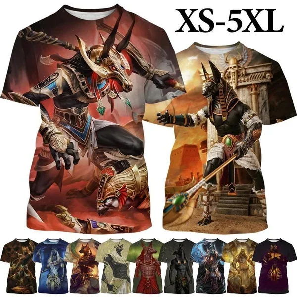 Summer Streetwear Fashion Short Sleeved Ancient Egyptian God Pharaoh Anubis Face 3D Print T-Shirt