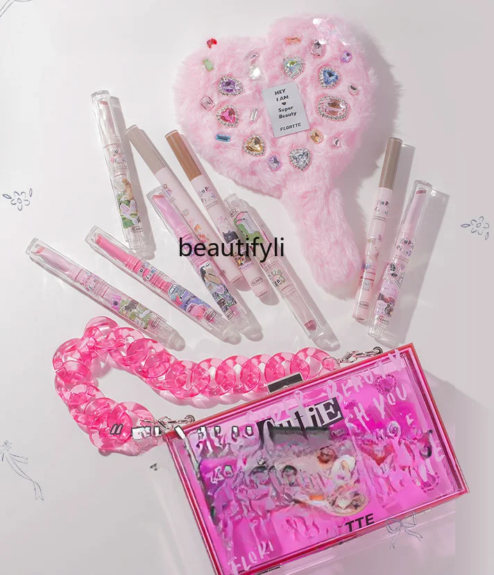 Solid lip gloss, water eyebrow pencil, acrylic makeup gift box.