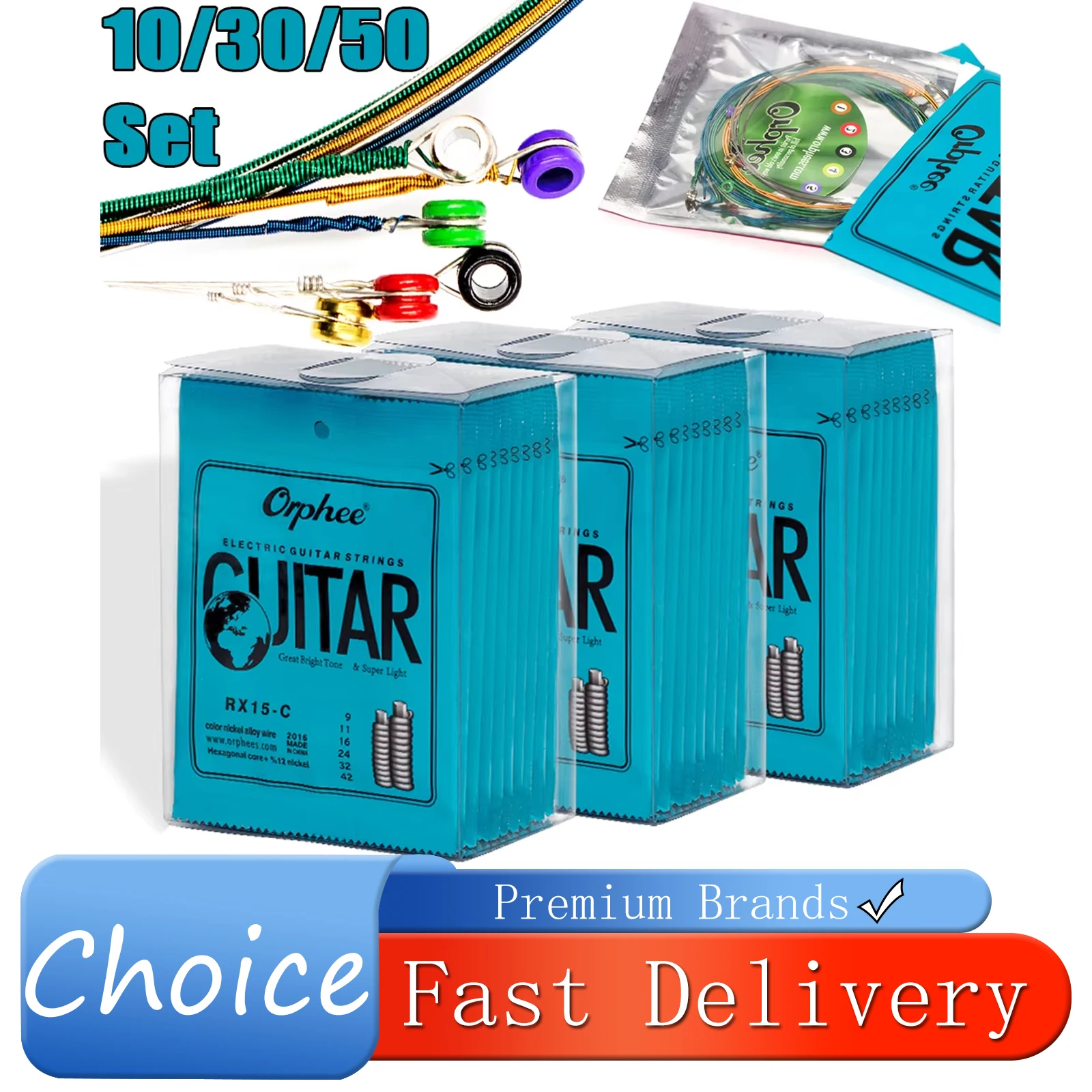 10/30/50 Set Orphee Electric Guitar Strings Hexagonal Carbon Steel Alloy Light Colourful Strings Electric Guitarra Accessories