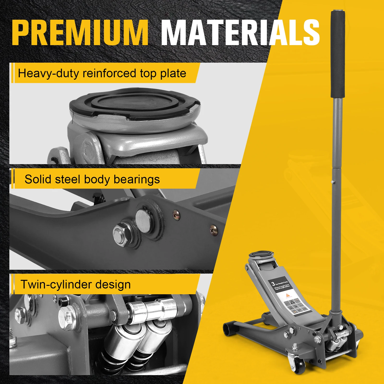 

3T Dual Pumps Hydraulic Lift with Big Wheels Adjustable Off Road Jack Rust Proof For Small Cars & Trucks