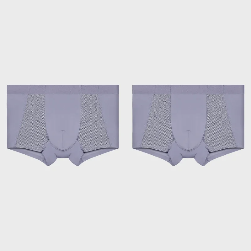 2 Stück Herren-Unterwäsche aus Eisseide, antibakteriell, atmungsaktive Mesh-Boxershorts für den Sommer, dünne Sport-Boxershorts