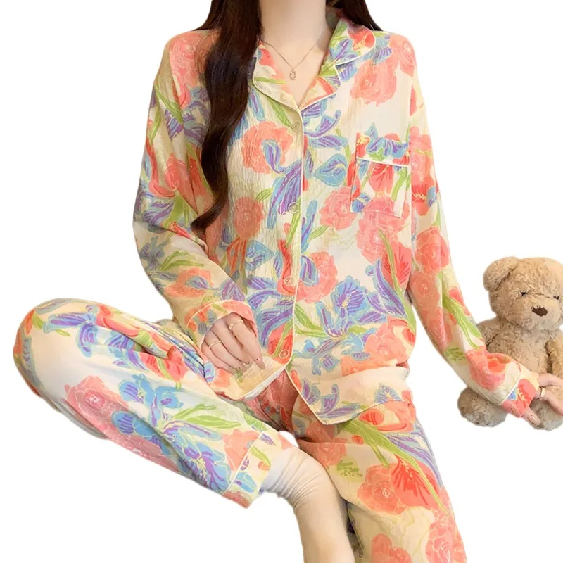 Koreanischen Stil Gestreiften Brief Hund Pyjamas Set Mode Herbst Winter Vintage 2PC Set Loungewear Neue Langarm Revers Neck Pyjamas – Detail 10