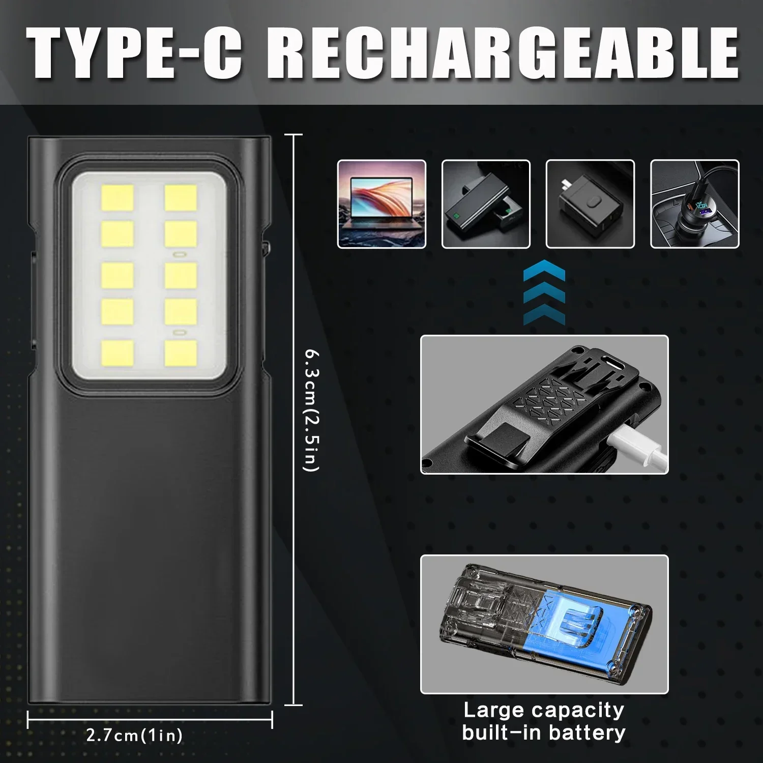 LED Keychain Portable EDC Flashlight Work Light Type-C Rechargeable Mini Torch Camping Pocket Lantern Outdoors Portable Lantems