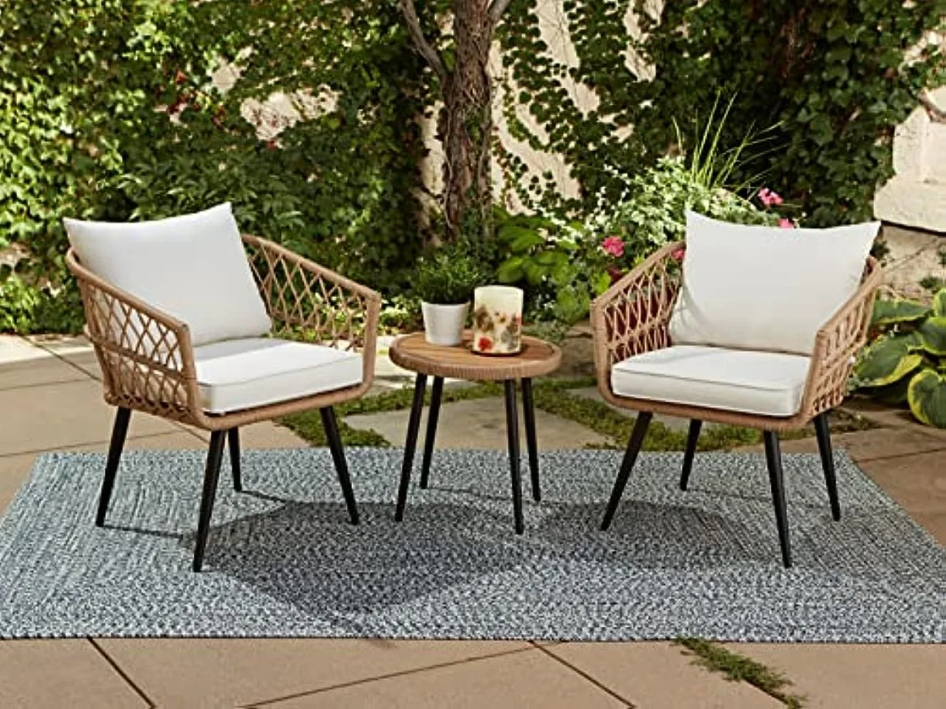 

Hermosa 3 Piece Chat Set, Aluminum Frame, Tan Wicker and Linen Cushions, Outdoor Living, 65-YZ03HM