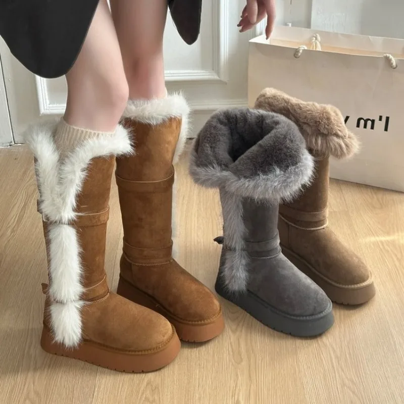 

Women's Winter Fce Lined Snow Boots Anti-slip Warmth Cotton Shoes with Horn Buckle Uoguog Cross-Border Shoe Style New 40