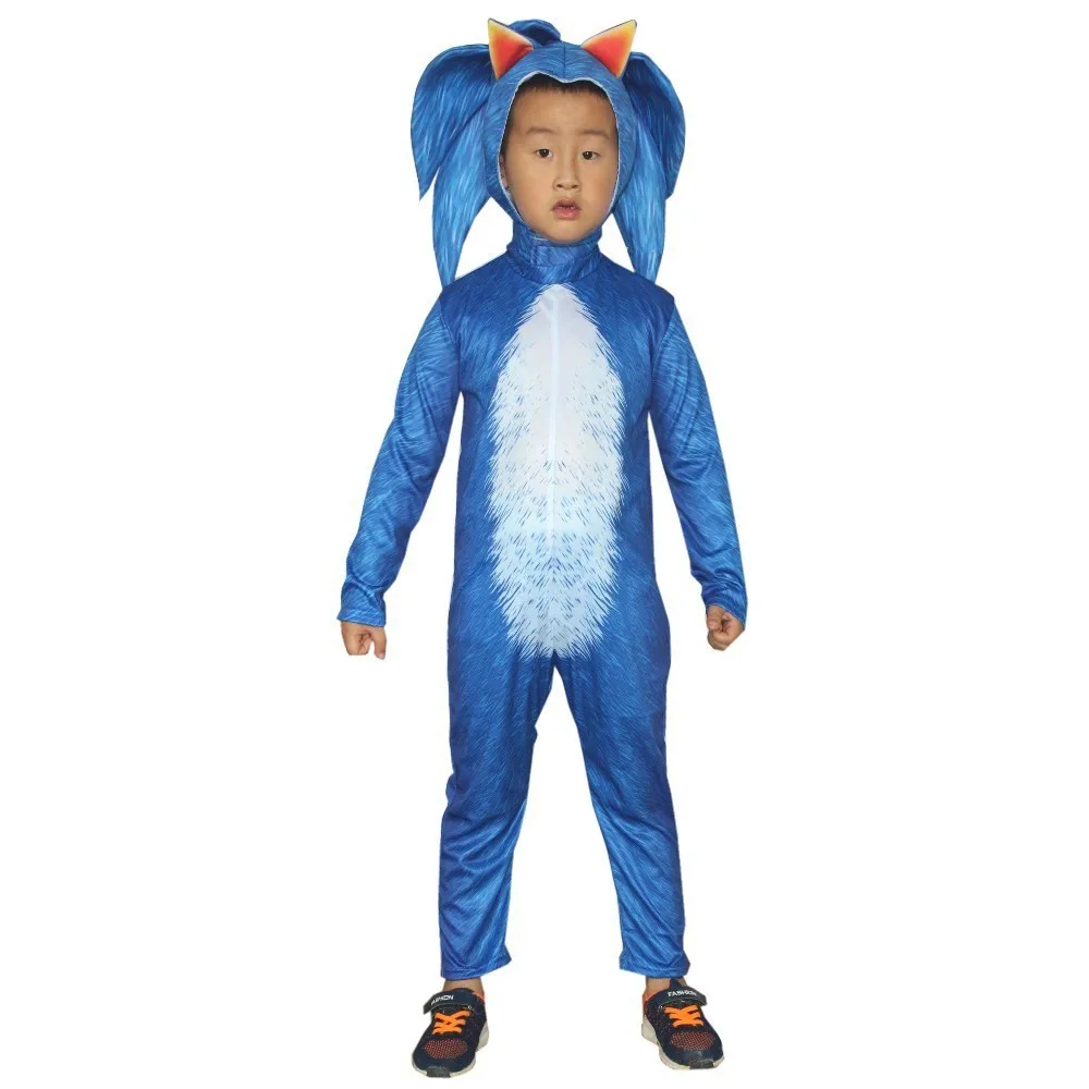 Sonic Kids Cosplay Costumes Sonic Hedgehog Boys Girls Bodysuit Children Jumpsuit with Headgear Suit Halloween Party Gift