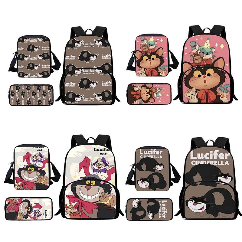 Child Cute Lucifer Cat Backpacks Shoulder Bag Pencil Case Pupil Large Capacity School Bags for Boys Girls Best Gift