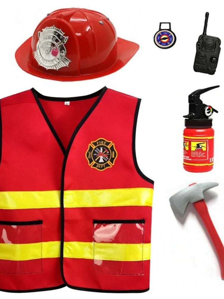 

Детский комплект из 6 предметов, костюм героя пожарного, жилет на Хэллоуин, одежда для ролевых игр, игрушки для детей