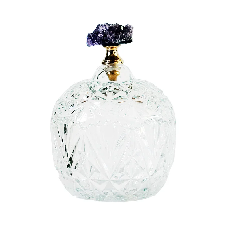 

Glass amethyst cluster lid candy dried fruit storage jar idea