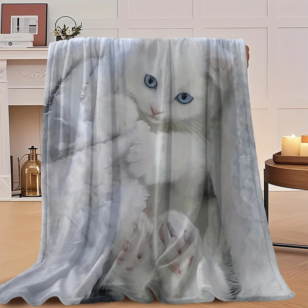 

Furry Cat Print Fleece Blanket , Warm and comfortable throw blanket sofa bed sofa camping trip, the best gift.