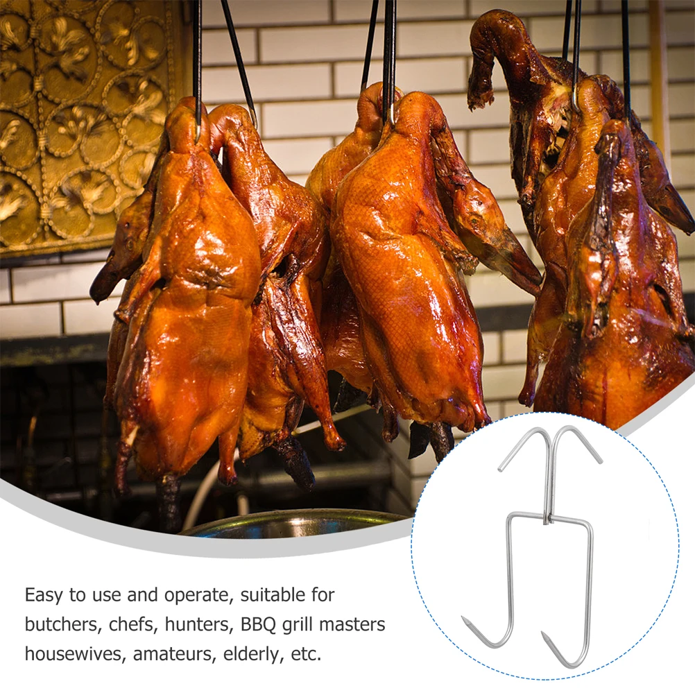 

2 шт. крючки для мяса из нержавеющей стали, сверхмощные подвесные крючки для бекона, жареной курицы, барбекю, колбасы, свинины, вешалки для кухни, сада, хранения
