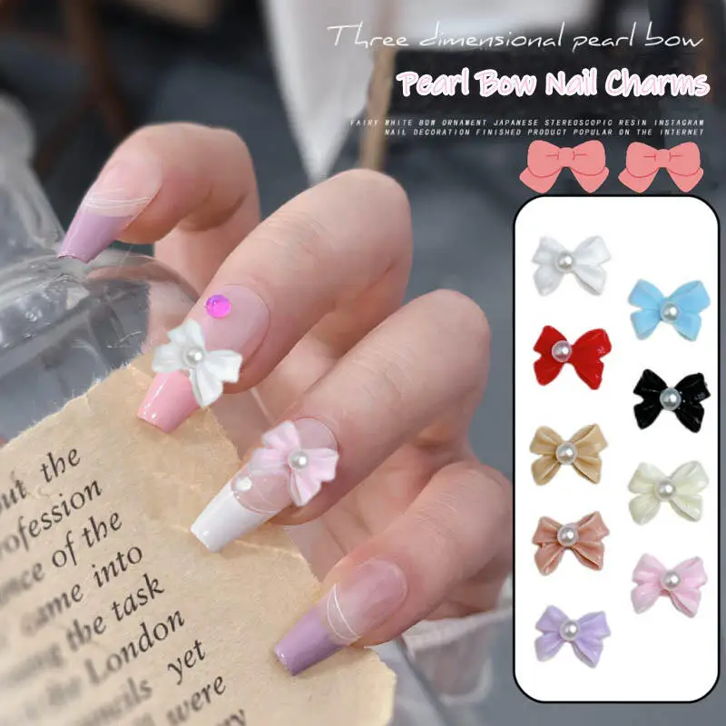 20PCS Einfarbig Perle Bowknots Nagel Charms 3D Minimalistischen Glänzend Krawatten Harz Nail art Dekorationen DIY Haarnadel Nägel Ornamente