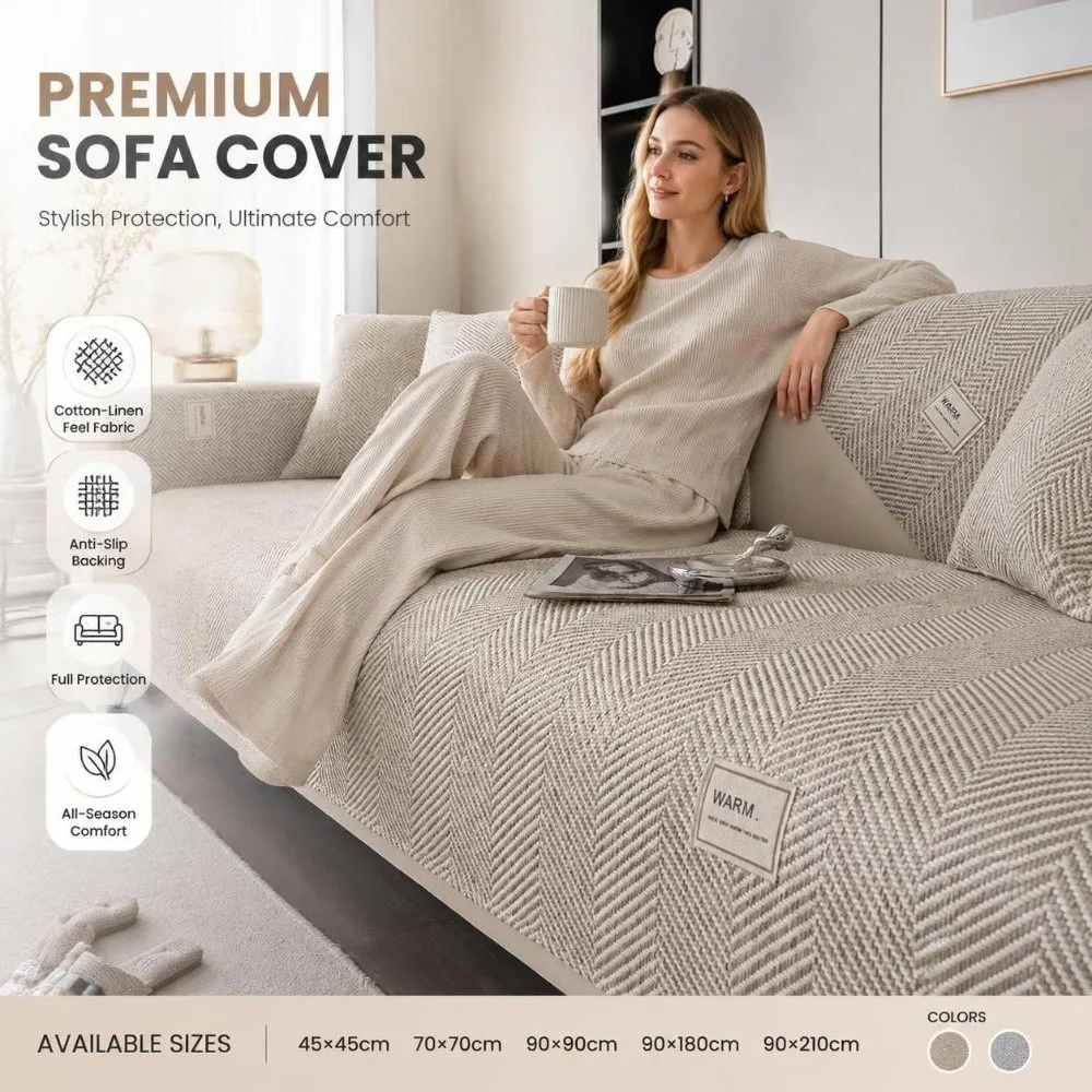 ‌Imitation Cotton Linen Sofa Cushion Non Slip Protective Sofa Seat Pads Scratch Proof Washable Sofa Throw Cover Bedroom