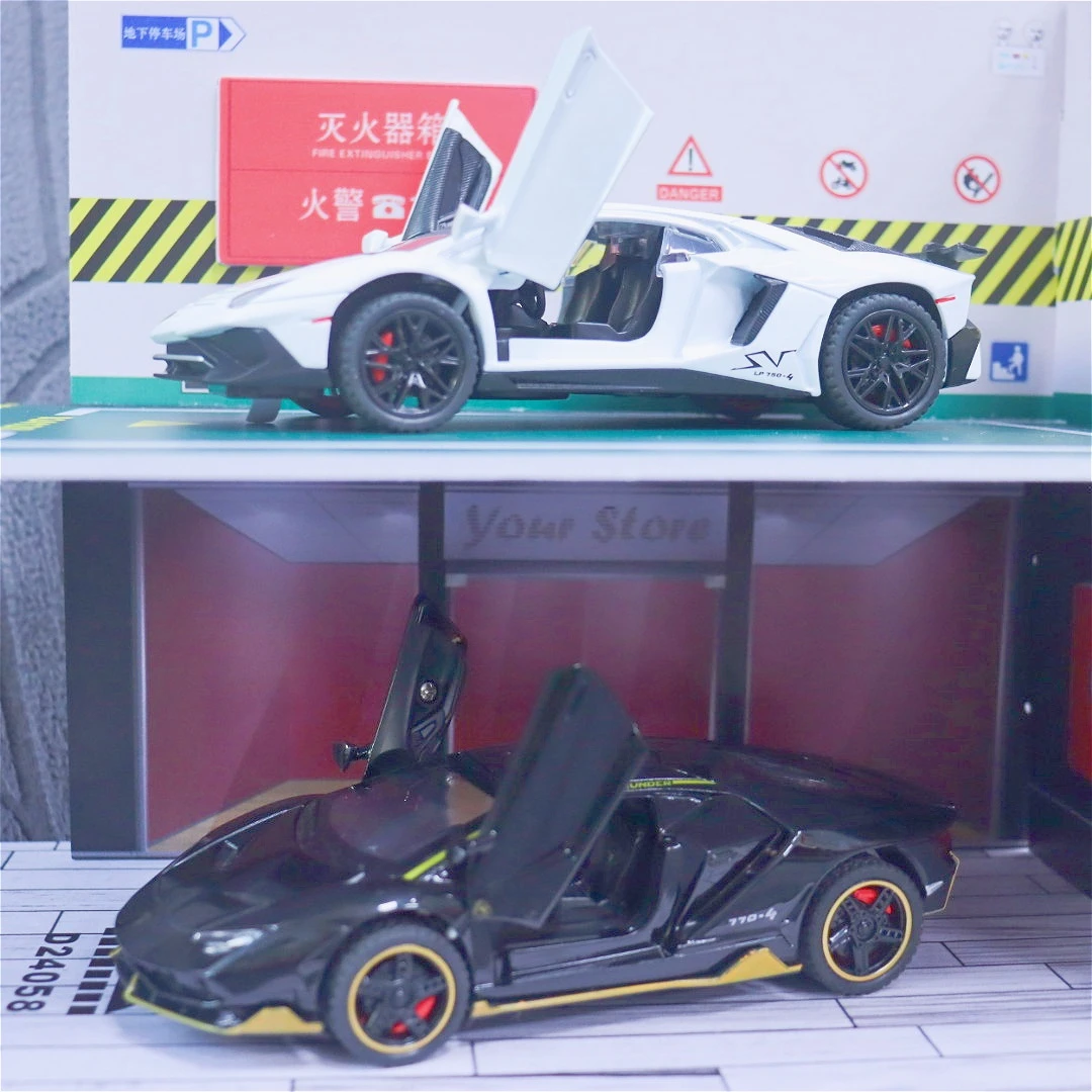 1:32 Lamborghini LP770 750 coche deportivo de aleación modelo Diecasts y vehículos de juguete sonido luz Super Racing elevación cola coche de juguete