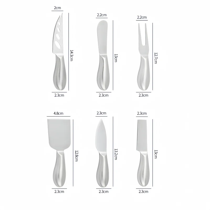 6-piece set of all steel butter knife, spatula, cheese knife, children's fork, small spatula, bread knife, sauce knife