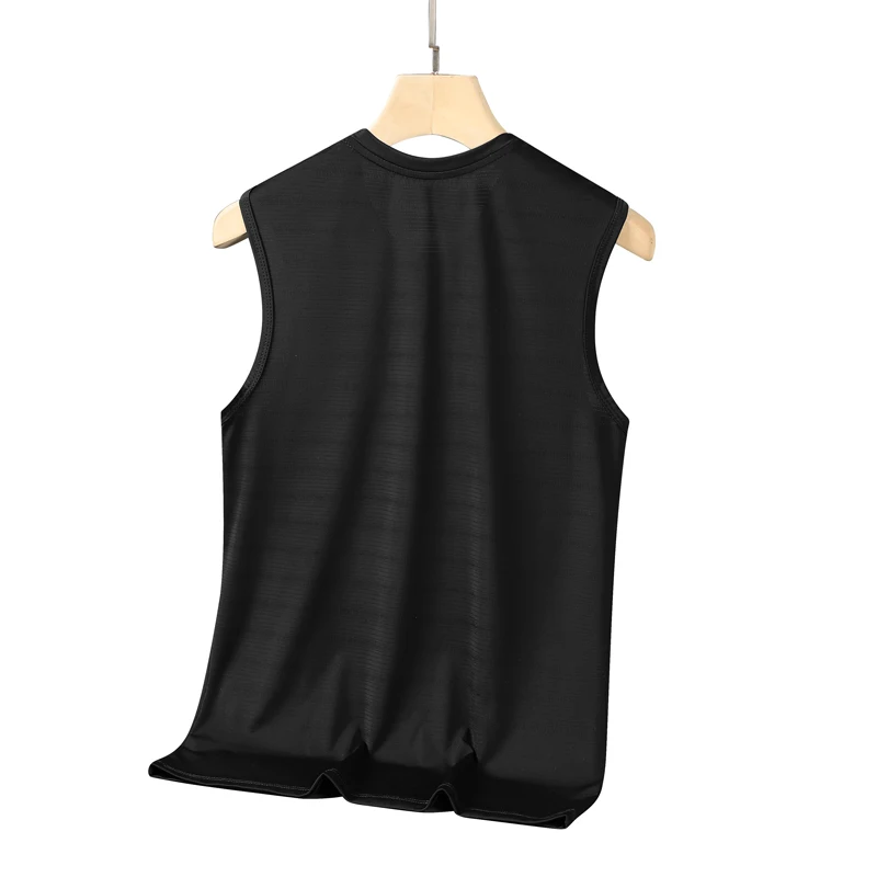 ฤดูร้อนใหม่คุณภาพสูงผ้าไหมน้ําแข็งแห้งเร็วรอบคอ Camisole เสื้อยืดกีฬากลางแจ้งผู้ชายแขนกุด