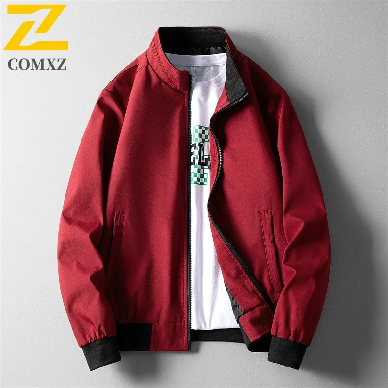 COMXZ 2025 Spring Autumn Men Casual Baseball Jacket Plus Size Solid Color Lightweight Trendy Coat Youth Slim Fit Outwear