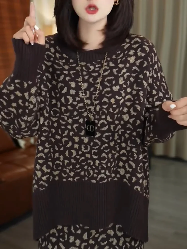 

Цветной свитер с леопардовым принтом Ele, большие размеры, осень 2025 г., модный утягивающий универсальный французский женский топ
