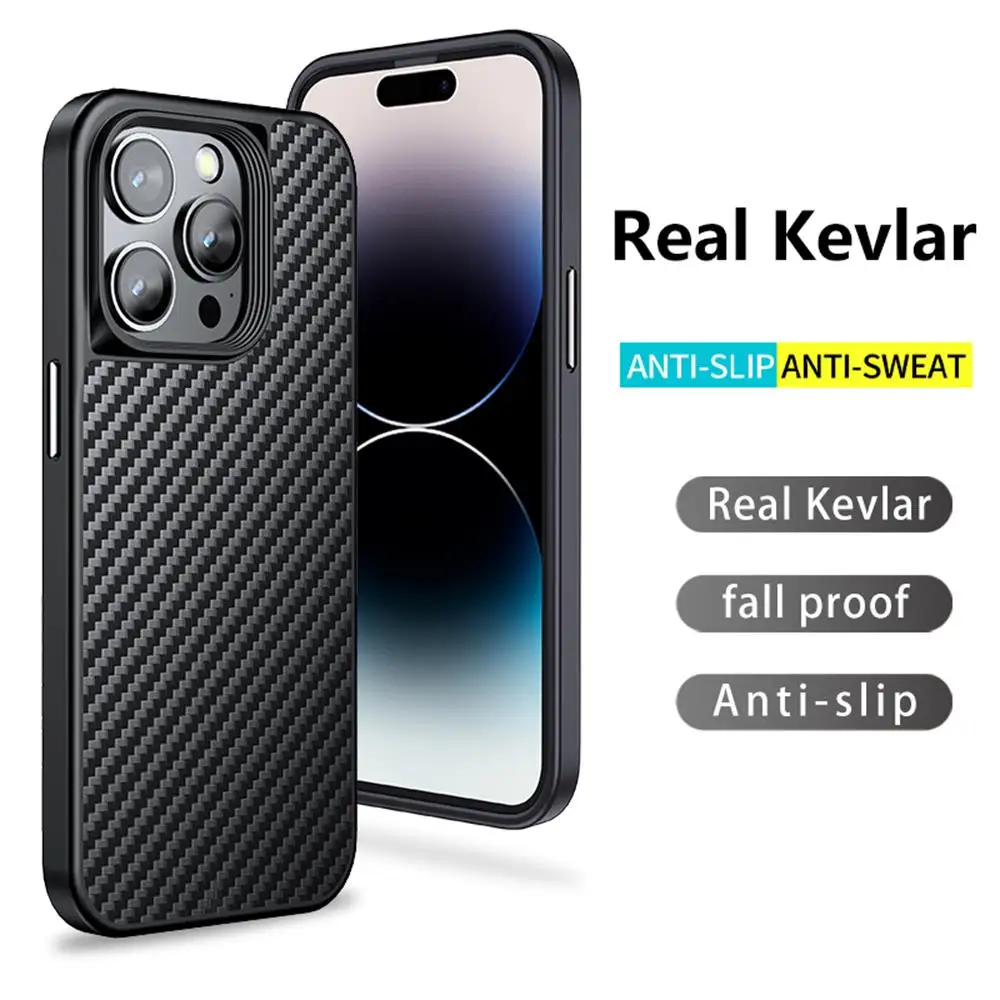 

For iPhone 14 13 Pro Max Plus Phone Case Real Genuine Carbon Fiber Matte Soft TPU Frame Magnetic Wireless Shockproof Hard Cover