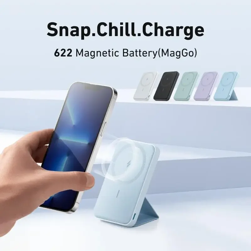 Anker 622 Magnetic Battery (MagGo), 5,000mAh Foldable Wireless Charger with Stand and USB-C Port, Magsafe-Compatible for iPhone