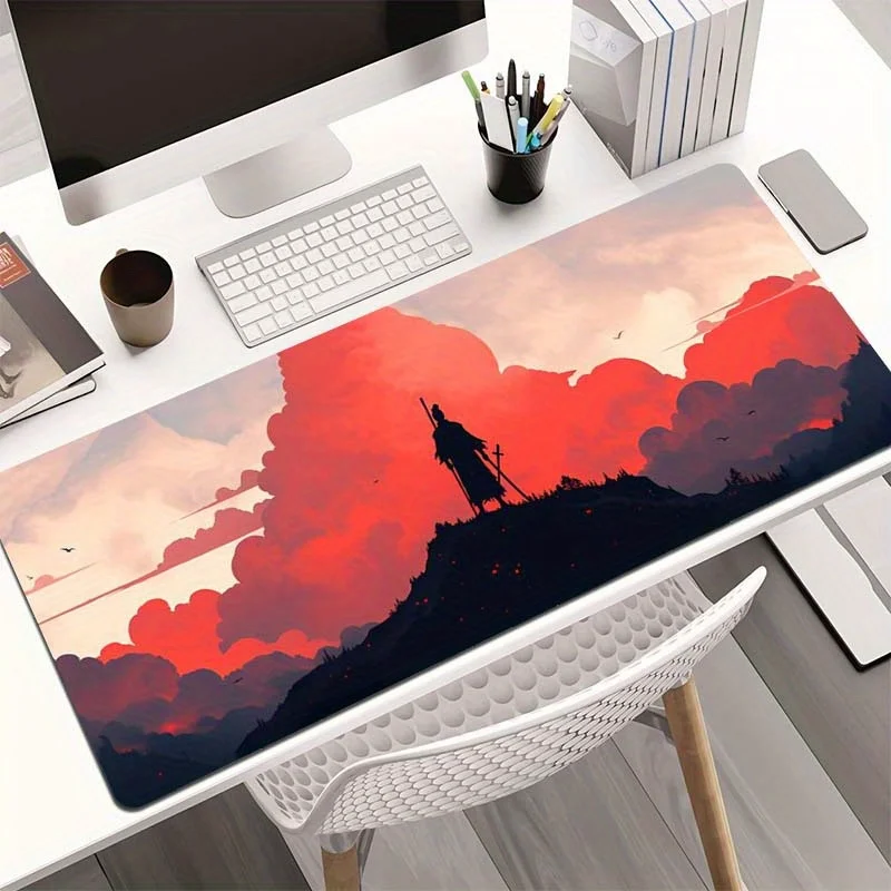 Samurai Warrior Red Cloud Extra Large Extended Gaming Mouse Pad Durable Rubber Base Desk Mat