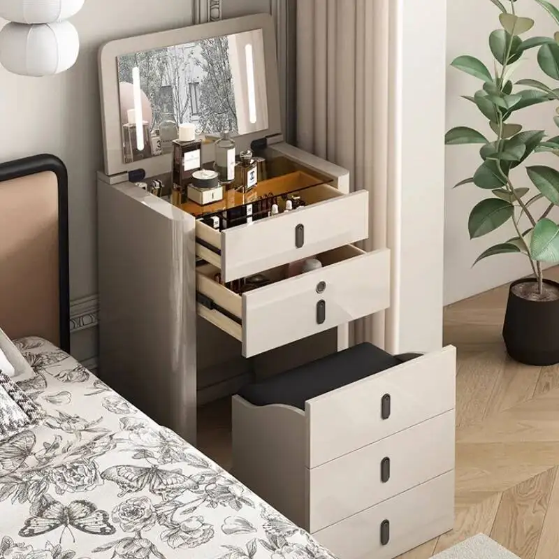 طاولة تزيين بجانب السرير مصنوعة من الخشب الصلب، خفيفة إيطالية فاخرة للمكياج، مكتب الغرور، أثاث غرفة النوم، أدوات الزينة، مصباح LED