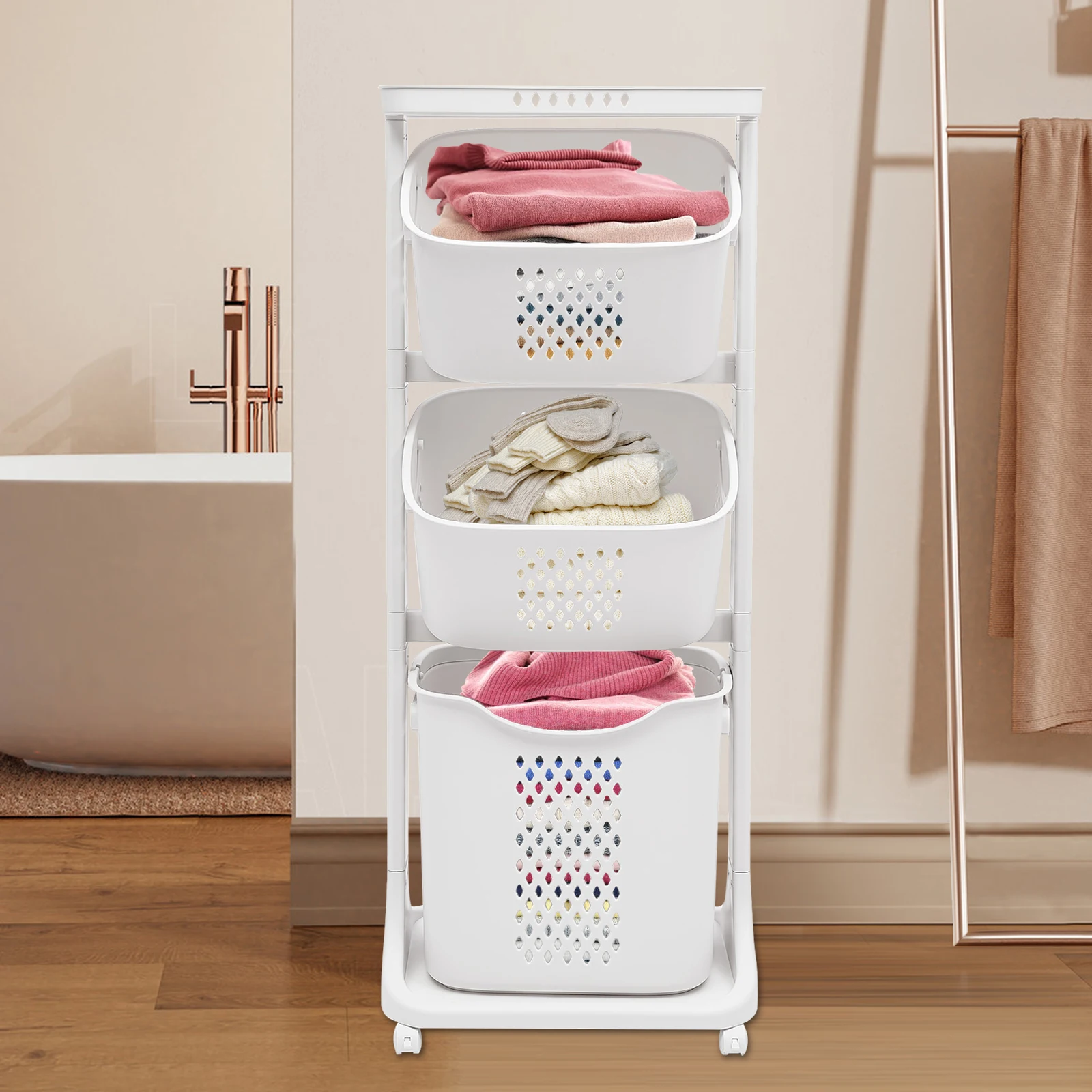 Large Capacity Hamper White Dirty Clothes Receiving Basket Household Goods Easy to Access for Bedrooms and Dormitories