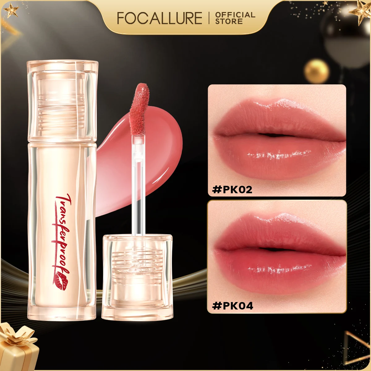 FOCALLURE Glazed Shine Liquid Lipstick Waterproof Lightweight Lip Glosses Transferproof Moisturizing Lip Tints Makeup Cosmetics