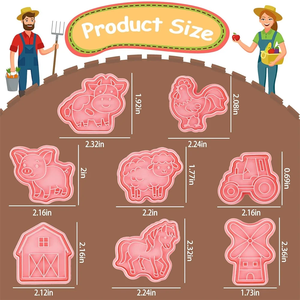 8 PCS Farm Animal Cookie Mold Dough Stamp Plastic 3D Cartoon Pressable Cookie Mold DIY Candy Cake Baking Tools Pastry Decoration