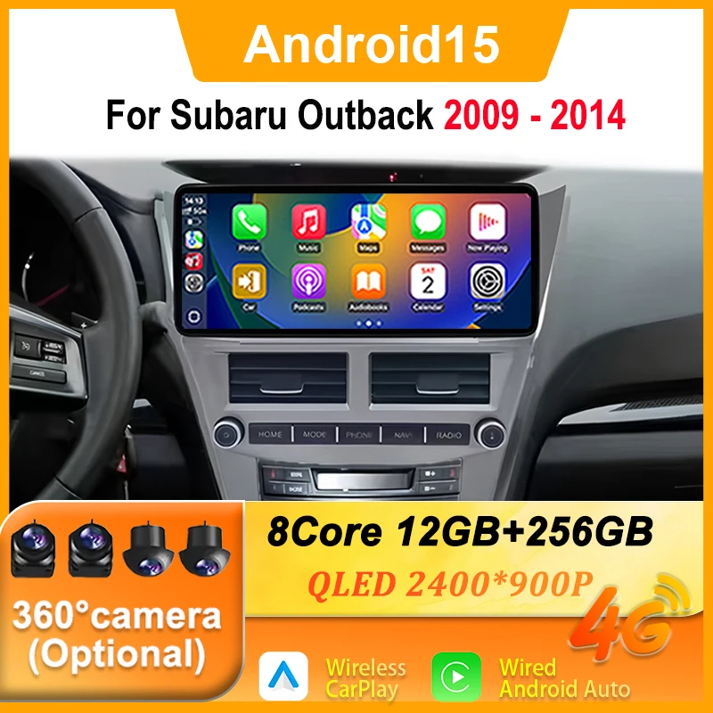 Android 15 Carplay Car Radio Multimedia Player For Subaru Outback 2009 - 2014 Auto Autoradio Stereo Bluetooth GPS WIFI Head Unit