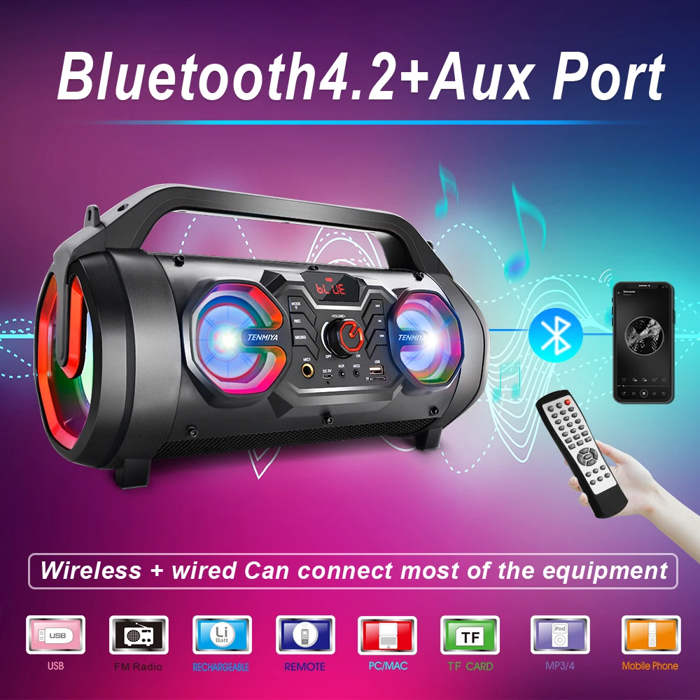 TOPROAD 30W Big Bluetooth Speaker Portable Wireless Stereo Bass Subwoofer Speakers Support Remote Control FM Radio AUX RGB Light